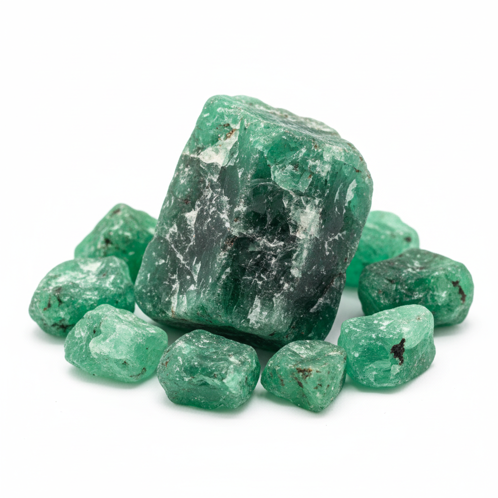 rough emerald in single or multi pieces, any carrat any dimension, price depend on weight and clearity