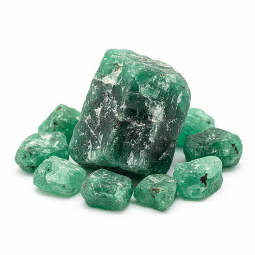 rough emerald in single or multi pieces, any carrat any dimension, price depend on weight and clearity
